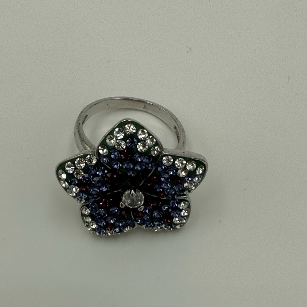 Crystal Flower Statement Ring - Purple, Burgundy … - image 5